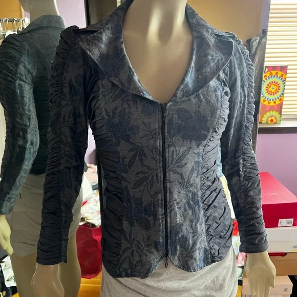 Anne Fontaine jacquard fitted rushed zipper suit jacket FR36 US 4-6 - Picture 1 of 12